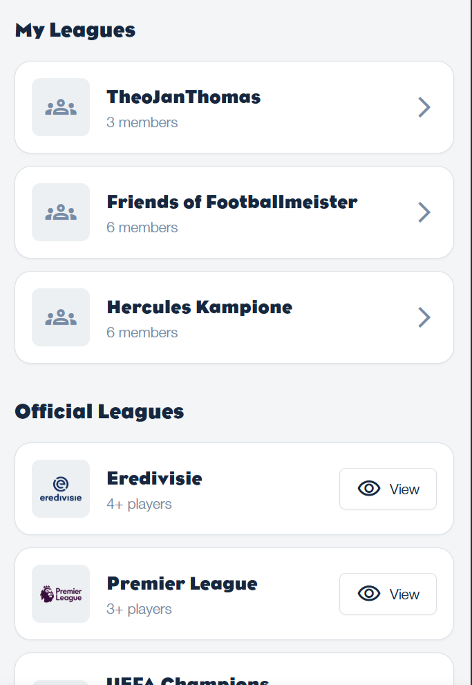 Leagues Interface