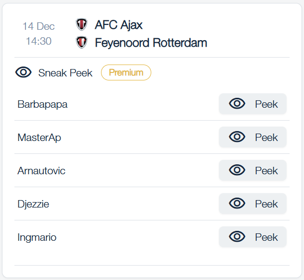 Sneak Peek Interface