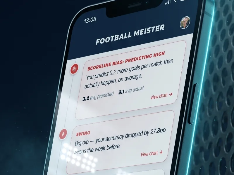 Live football match timeline with prediction performance updates